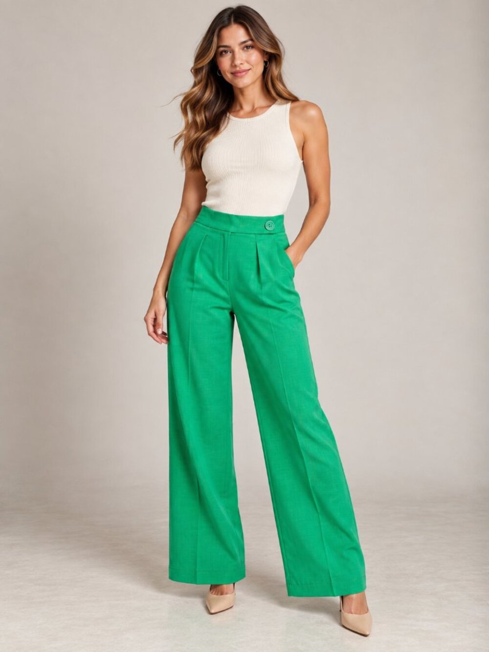 Stradivarius Emerald Green High Rise Wide Leg Trousers NWT Size 4